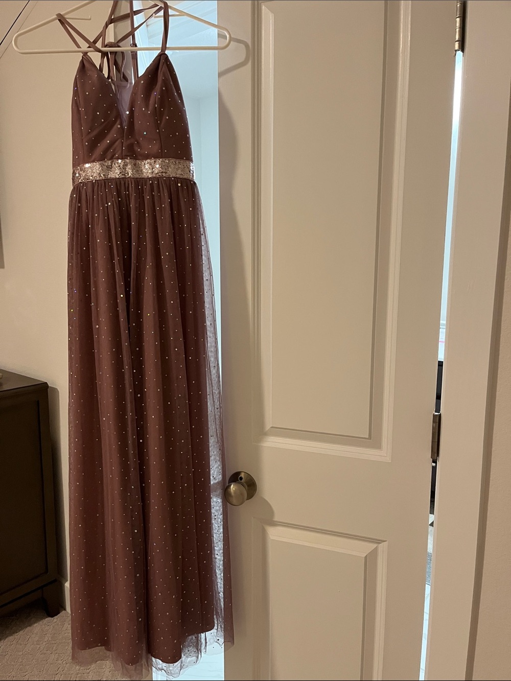 SHEIN Rose Mauve Embellished High-Low Tulle Dress